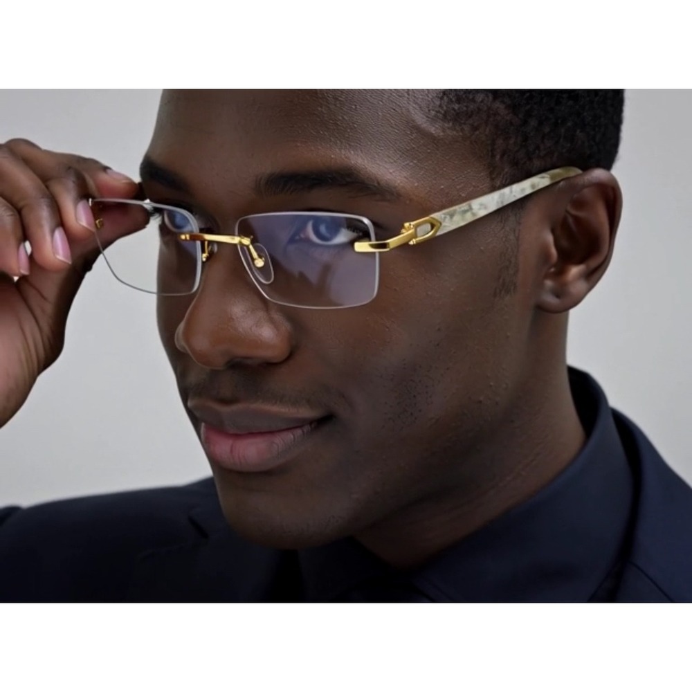 Sunglasses Clear Glasses Marble Arms Gold Frame Rapper HipHop Cholo Migos Lentes